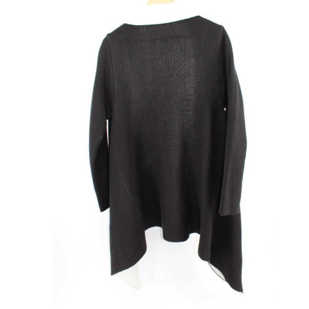 Harvey Bernard Black Open Front Cardigan Sweater Contrast Ivory Lining S/M - Picture 2 of 5